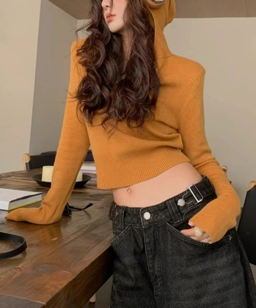 Ritomo De Ricco（リトモ・デ・リコ）の「ヘンリーネックニットフーディ（パーカー・レディース・ホワイト/グレー/ブラック/マスタード・FREE）」の4枚目の写真