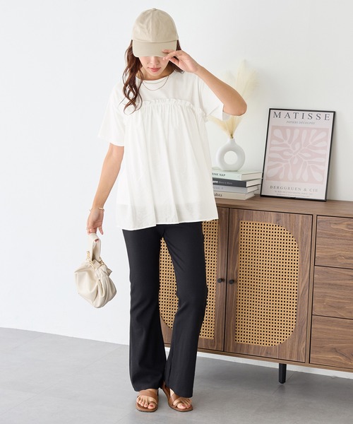 Viola e Viola(ヴィオラエヴィオラ)の「【7月中旬再入荷】ドッキング切替えトップス(Tシャツ/カットソー・レディース・チャコール/ブラック/ホワイト・M/3L/LL/L)」の6枚目の写真