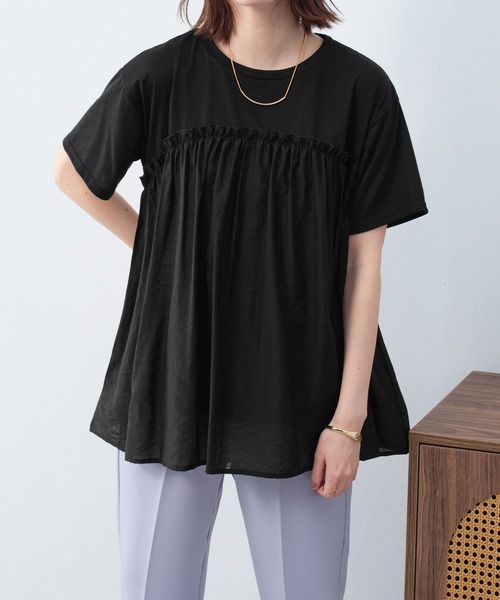Viola e Viola(ヴィオラエヴィオラ)の「【7月中旬再入荷】ドッキング切替えトップス(Tシャツ/カットソー・レディース・チャコール/ブラック/ホワイト・M/3L/LL/L)」の8枚目の写真