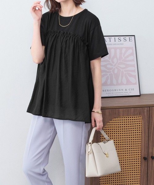 Viola e Viola(ヴィオラエヴィオラ)の「【7月中旬再入荷】ドッキング切替えトップス(Tシャツ/カットソー・レディース・チャコール/ブラック/ホワイト・M/3L/LL/L)」の10枚目の写真