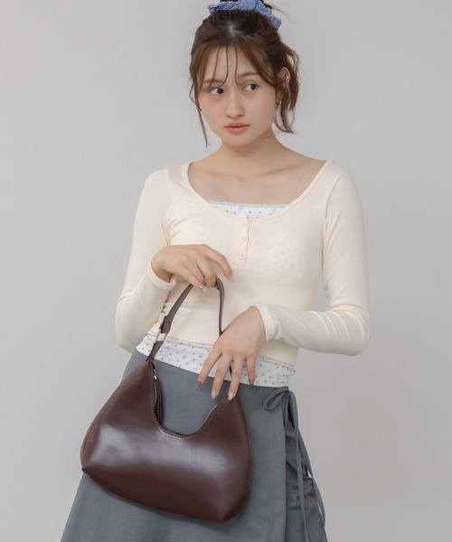 HEILIS（ヘイリス）の「スムースレザーワンショルダーバッグ / ハンドバッグ ワンハンドルバッグ ホーボーバッグ ハーフムーンバッグ オケージョン セレモニースタイル（ハンドバッグ・レディース・ブラウン/ブラック/ピンク・FREE）」の21枚目の写真