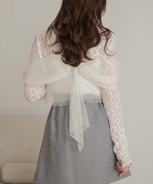 Ambre Neige(アンブルネージュ)の「tulle bustier & lace tops set / チュールビスチェ&レーストップスSET(Tシャツ/カットソー・レディース・アイボリー/ブラック/オフホワイト・FREE)」の2枚目の写真