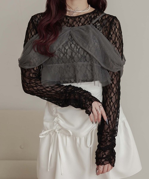 Ambre Neige(アンブルネージュ)の「tulle bustier & lace tops set / チュールビスチェ&レーストップスSET(Tシャツ/カットソー・レディース・アイボリー/ブラック/オフホワイト・FREE)」の3枚目の写真