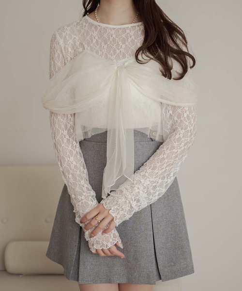 Ambre Neige(アンブルネージュ)の「tulle bustier & lace tops set / チュールビスチェ&レーストップスSET(Tシャツ/カットソー・レディース・アイボリー/ブラック/オフホワイト・FREE)」の12枚目の写真