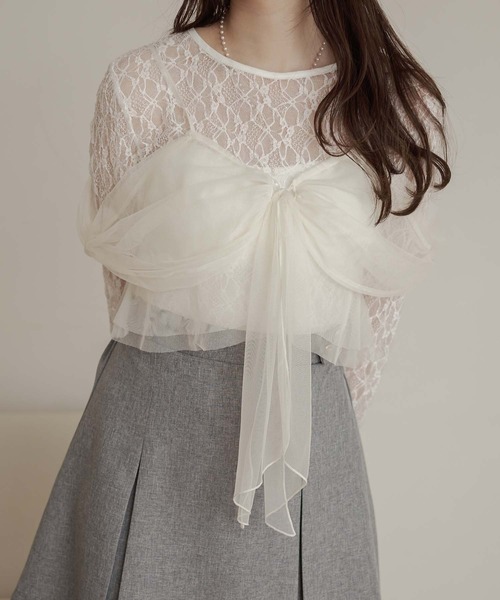Ambre Neige(アンブルネージュ)の「tulle bustier & lace tops set / チュールビスチェ&レーストップスSET(Tシャツ/カットソー・レディース・アイボリー/ブラック/オフホワイト・FREE)」の13枚目の写真