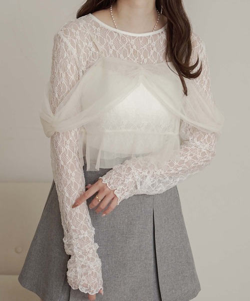 Ambre Neige(アンブルネージュ)の「tulle bustier & lace tops set / チュールビスチェ&レーストップスSET(Tシャツ/カットソー・レディース・アイボリー/ブラック/オフホワイト・FREE)」の15枚目の写真