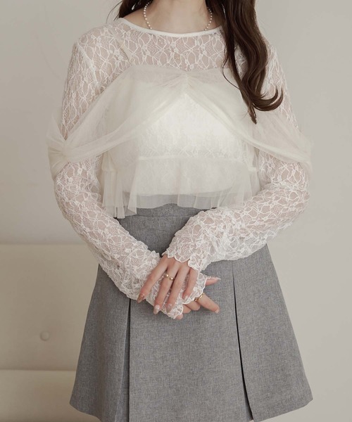 Ambre Neige(アンブルネージュ)の「tulle bustier & lace tops set / チュールビスチェ&レーストップスSET(Tシャツ/カットソー・レディース・アイボリー/ブラック/オフホワイト・FREE)」の16枚目の写真