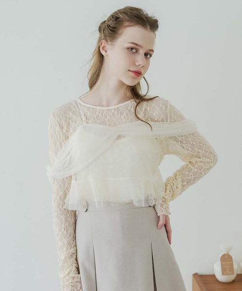 Ambre Neige(アンブルネージュ)の「tulle bustier & lace tops set / チュールビスチェ&レーストップスSET(Tシャツ/カットソー・レディース・アイボリー/ブラック/オフホワイト・FREE)」の20枚目の写真
