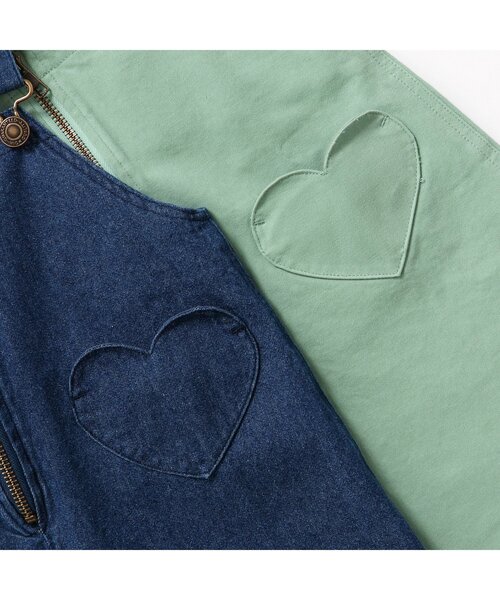 apres les cours(アプレレクール)の「【ジュニア対応】フロントジップハートポケットジャンスカ(ジャンパースカート・キッズ・カーキ/インディゴブルー・140/130/80/120/110/100/90)」の6枚目の写真