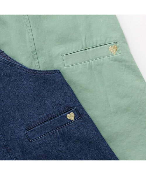 apres les cours(アプレレクール)の「【ジュニア対応】フロントジップハートポケットジャンスカ(ジャンパースカート・キッズ・カーキ/インディゴブルー・140/130/80/120/110/100/90)」の7枚目の写真