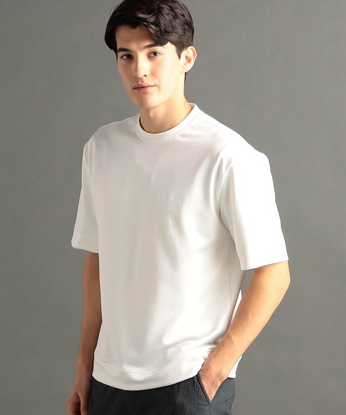 MONSIEUR NICOLE(ムッシュニコル)の「メランジジャカード リラックスフィット クルーネックTシャツ(Tシャツ/カットソー・メンズ・ブラック/ライトグレー/グレー×サックスブルー/ホワイト・LARGE/X-LARGE/MEDIUM)」の2枚目の写真