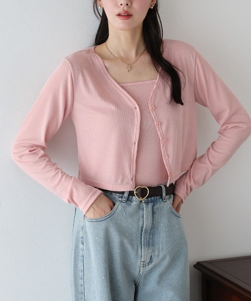 BLUEEAST(ブルーイースト)の「キャミソール&カーデアンサンブル(アンサンブル・レディース・ホワイト/ピンク/ブラック・MEDIUM)」の1枚目の写真