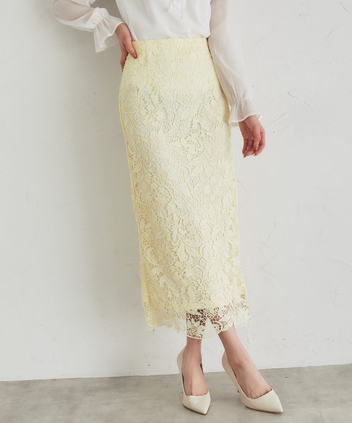 tocco closet(トッコ クローゼット)の「フラワーモチーフレースタイトスカート(スカート・レディース・ブルー/ネイビー/イエロー/ダークパープル/チャコールグレー/ダークブラウン・M)」の6枚目の写真