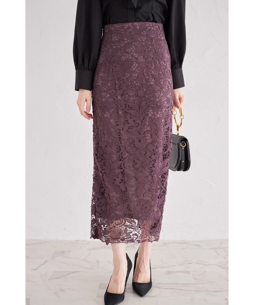 tocco closet(トッコ クローゼット)の「フラワーモチーフレースタイトスカート(スカート・レディース・ブルー/ネイビー/イエロー/ダークパープル/チャコールグレー/ダークブラウン・M)」の5枚目の写真