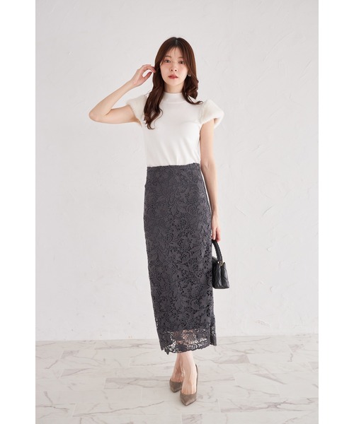 tocco closet(トッコ クローゼット)の「フラワーモチーフレースタイトスカート(スカート・レディース・ブルー/ネイビー/イエロー/ダークパープル/チャコールグレー/ダークブラウン・M)」の8枚目の写真