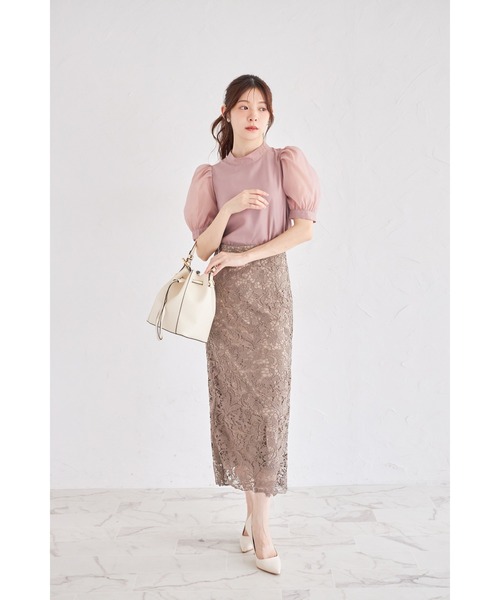 tocco closet(トッコ クローゼット)の「フラワーモチーフレースタイトスカート(スカート・レディース・ブルー/ネイビー/イエロー/ダークパープル/チャコールグレー/ダークブラウン・M)」の14枚目の写真