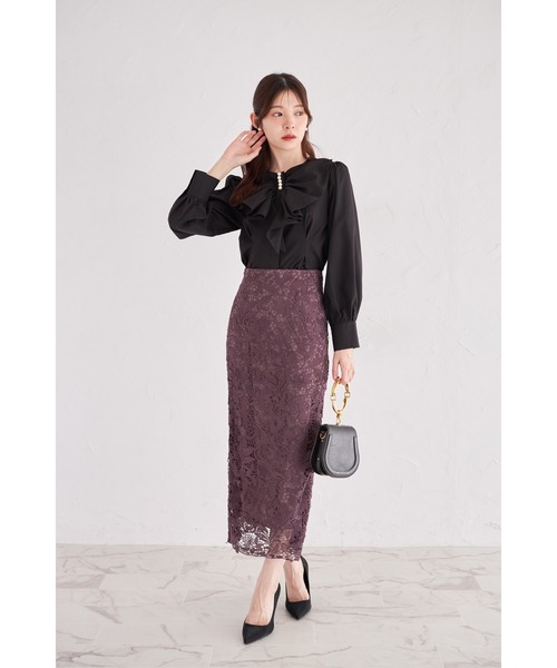 tocco closet(トッコ クローゼット)の「フラワーモチーフレースタイトスカート(スカート・レディース・ブルー/ネイビー/イエロー/ダークパープル/チャコールグレー/ダークブラウン・M)」の22枚目の写真