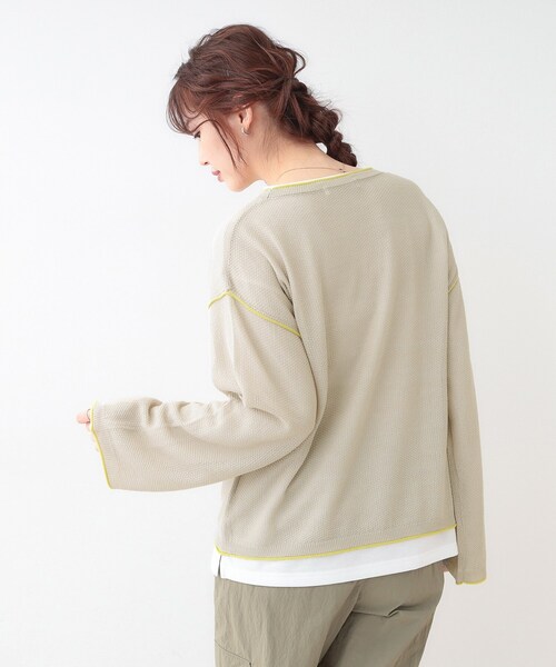 Cutie Blonde（キューティーブロンド）の「【S-LL/2枚セット】シアー感も楽しめる 光沢カノコ編み配色ニット+ロンT（ニット/セーター・レディース・ホワイト系7/ピンク系9/ブラック系4/ライトグレー系4・01/02/03）」の18枚目の写真