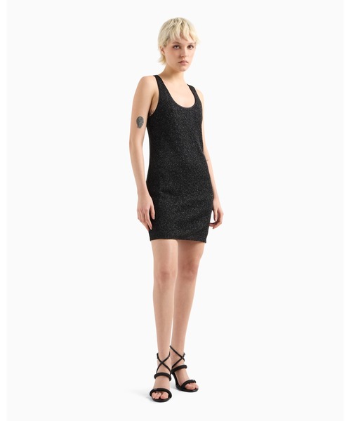ARMANI EXCHANGE(アルマーニエクスチェンジ)の「【A|X アルマーニ エクスチェンジ】<ZOZO限定>LIS メタリック ノースリーブミニワンピース(ワンピース・レディース・ブラック・LARGE/MEDIUM/SMALL/X-SMALL)」の2枚目の写真
