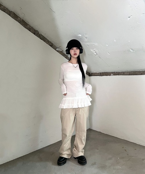 4INT.(フォイント)の「デイリー 切り替え コットン ワイド パンツ(その他パンツ・レディース・ブラウン/ベージュ・S/M)」の3枚目の写真