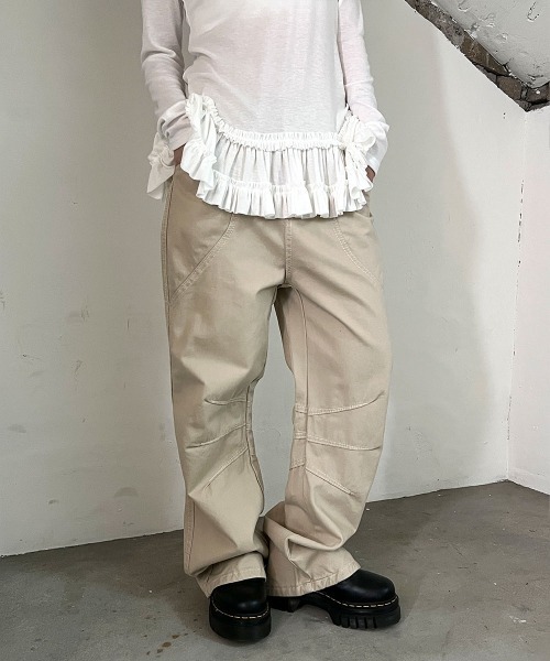 4INT.(フォイント)の「デイリー 切り替え コットン ワイド パンツ(その他パンツ・レディース・ブラウン/ベージュ・S/M)」の4枚目の写真