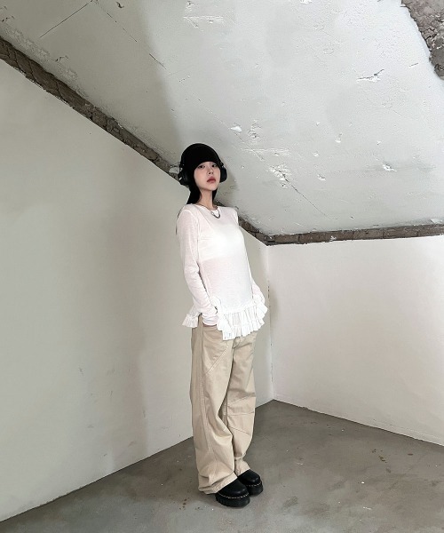 4INT.(フォイント)の「デイリー 切り替え コットン ワイド パンツ(その他パンツ・レディース・ブラウン/ベージュ・S/M)」の6枚目の写真