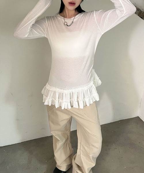 4INT.(フォイント)の「デイリー 切り替え コットン ワイド パンツ(その他パンツ・レディース・ブラウン/ベージュ・S/M)」の7枚目の写真