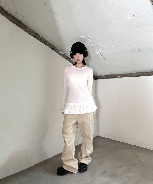 4INT.(フォイント)の「デイリー 切り替え コットン ワイド パンツ(その他パンツ・レディース・ブラウン/ベージュ・S/M)」の10枚目の写真