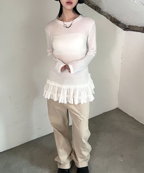 4INT.(フォイント)の「デイリー 切り替え コットン ワイド パンツ(その他パンツ・レディース・ブラウン/ベージュ・S/M)」の12枚目の写真