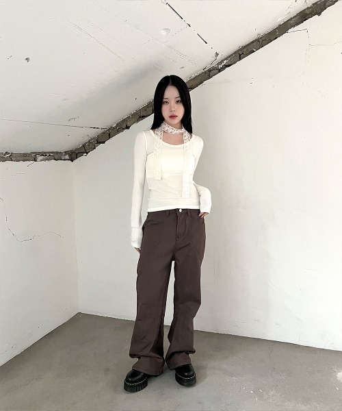 4INT.(フォイント)の「デイリー 切り替え コットン ワイド パンツ(その他パンツ・レディース・ブラウン/ベージュ・S/M)」の21枚目の写真