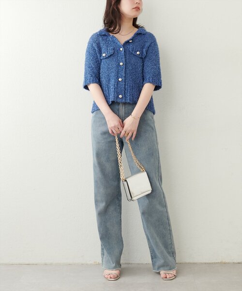 natural couture(ナチュラルクチュール)の「フラッグヤーン金ボタン半袖カーデ(カーディガン/ボレロ・レディース・ブルー/オフホワイト/ピンクベージュ・FREE)」の20枚目の写真