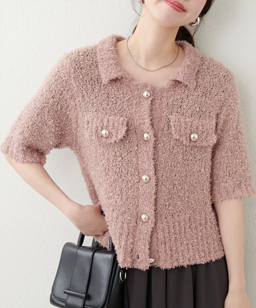 natural couture(ナチュラルクチュール)の「フラッグヤーン金ボタン半袖カーデ(カーディガン/ボレロ・レディース・ブルー/オフホワイト/ピンクベージュ・FREE)」の21枚目の写真