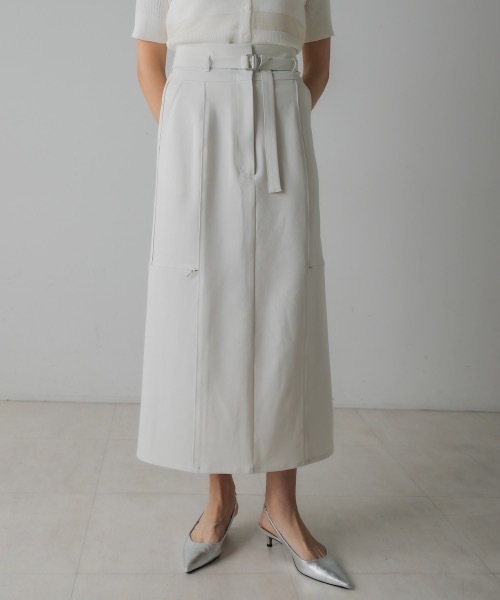 CIEL'AIR（シエルエアー）の「SIDE ZIP SKIRT（スカート・レディース・モカ/オフホワイト・FREE）」の4枚目の写真