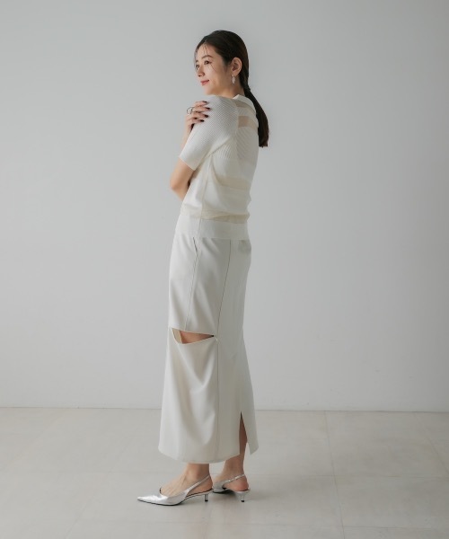 CIEL'AIR（シエルエアー）の「SIDE ZIP SKIRT（スカート・レディース・モカ/オフホワイト・FREE）」の5枚目の写真