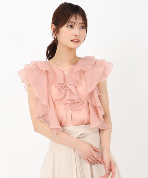 (20%OFF SALE) パンドル PEINDRE リネンストライプ袖フリルブラウス RE-2042 (2025SS 春夏) 爆買 PEINDREパンドル/リネンストライプ袖フリルブラウス ホフ