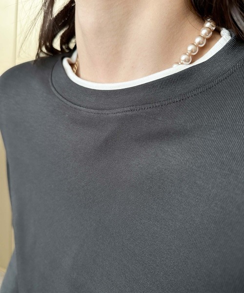 aimoha(アイモハ)の「重ね着風デザイン長袖トップス(Tシャツ/カットソー・レディース・ブラック/ベージュ/チョコ/ダークグレー・FREE)」の13枚目の写真