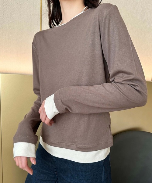 aimoha(アイモハ)の「重ね着風デザイン長袖トップス(Tシャツ/カットソー・レディース・ブラック/ベージュ/チョコ/ダークグレー・FREE)」の15枚目の写真