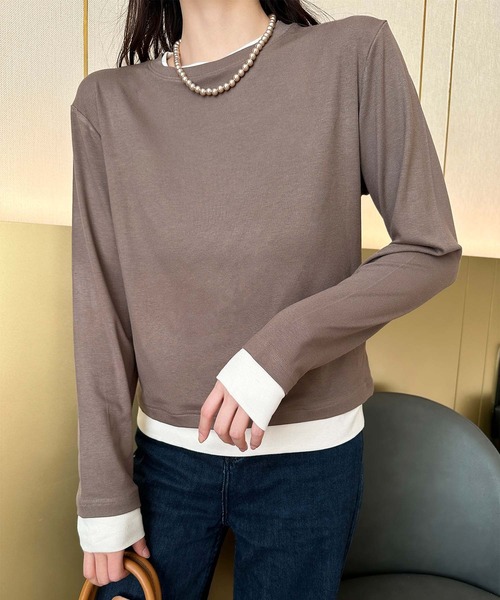 aimoha(アイモハ)の「重ね着風デザイン長袖トップス(Tシャツ/カットソー・レディース・ブラック/ベージュ/チョコ/ダークグレー・FREE)」の16枚目の写真