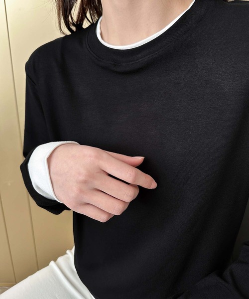 aimoha(アイモハ)の「重ね着風デザイン長袖トップス(Tシャツ/カットソー・レディース・ブラック/ベージュ/チョコ/ダークグレー・FREE)」の9枚目の写真