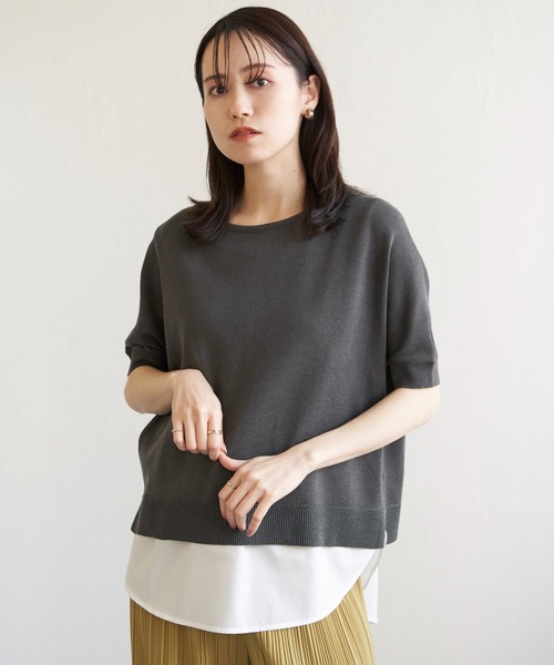 ikka(イッカ)の「【2点セット】ドルマン裾ラメニットアンサンブル(ニット/セーター・レディース・チャコールグレー/グリーン/ベージュ・L/M/S)」の4枚目の写真