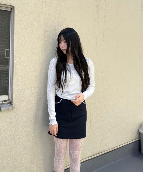 hugi(ハギ)の「STAR MOTIF TOPS/スターモチーフトップス(Tシャツ/カットソー・レディース・オフホワイト/グレー・FREE)」の9枚目の写真