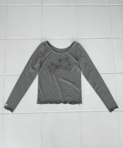 hugi(ハギ)の「STAR MOTIF TOPS/スターモチーフトップス(Tシャツ/カットソー・レディース・オフホワイト/グレー・FREE)」の19枚目の写真