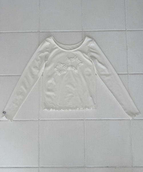 hugi(ハギ)の「STAR MOTIF TOPS/スターモチーフトップス(Tシャツ/カットソー・レディース・オフホワイト/グレー・FREE)」の20枚目の写真