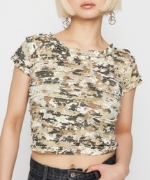【美品】ラグアジェム　SLEEVE GATHER CUT トップス　カーキ LAGUA GEM｜ラグア ジェム（レディース）のTシャツ/カットソー
