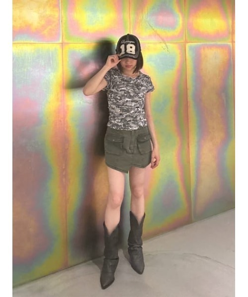 LAGUA GEM（ラグアジェム）の「FRILL DOCKING MINI Tシャツ（Tシャツ/カットソー・レディース・カーキ/グレー/ブラウン・FREE）」の4枚目の写真