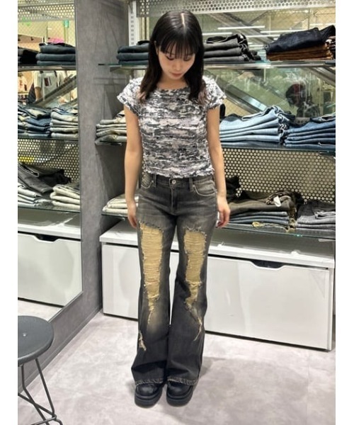 LAGUA GEM（ラグアジェム）の「FRILL DOCKING MINI Tシャツ（Tシャツ/カットソー・レディース・カーキ/グレー/ブラウン・FREE）」の6枚目の写真