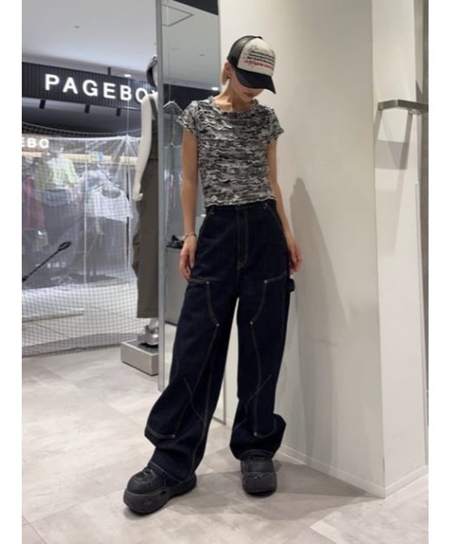 LAGUA GEM（ラグアジェム）の「FRILL DOCKING MINI Tシャツ（Tシャツ/カットソー・レディース・カーキ/グレー/ブラウン・FREE）」の8枚目の写真