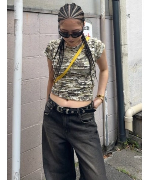 LAGUA GEM（ラグアジェム）の「FRILL DOCKING MINI Tシャツ（Tシャツ/カットソー・レディース・カーキ/グレー/ブラウン・FREE）」の10枚目の写真