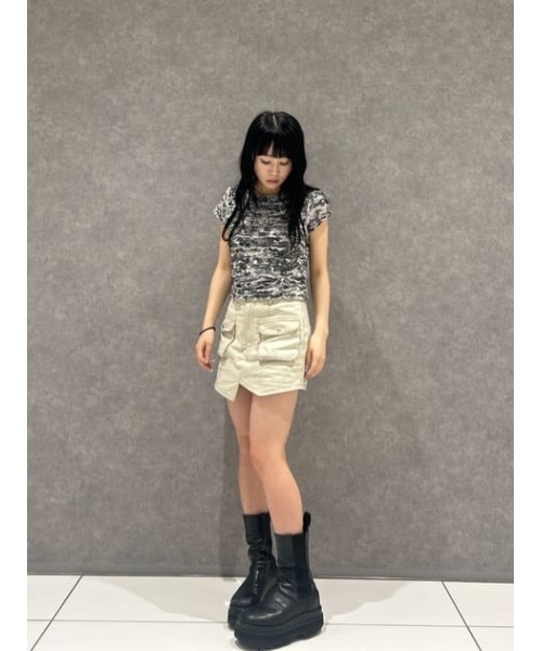 LAGUA GEM（ラグアジェム）の「FRILL DOCKING MINI Tシャツ（Tシャツ/カットソー・レディース・カーキ/グレー/ブラウン・FREE）」の12枚目の写真