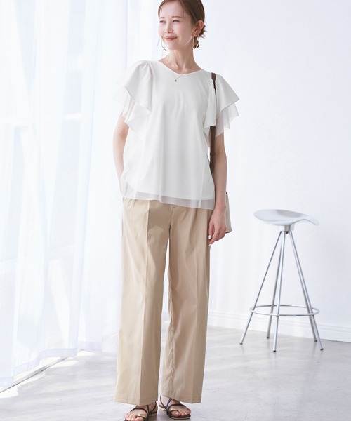 ROPE' PICNIC(ロペピクニック)の「【UVカット・接触冷感】Cutee チュールレイヤード風フリルトップス(Tシャツ/カットソー・レディース・ブラック/ホワイト/ブルー系その他4/ライトグリーン/ダークブラウン・38)」の9枚目の写真